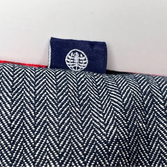 Kiriko Pillow 17x12 Red Print Blue Wool Denim Herringbone Back Cotton Insert PDX - Picture 8 of 12